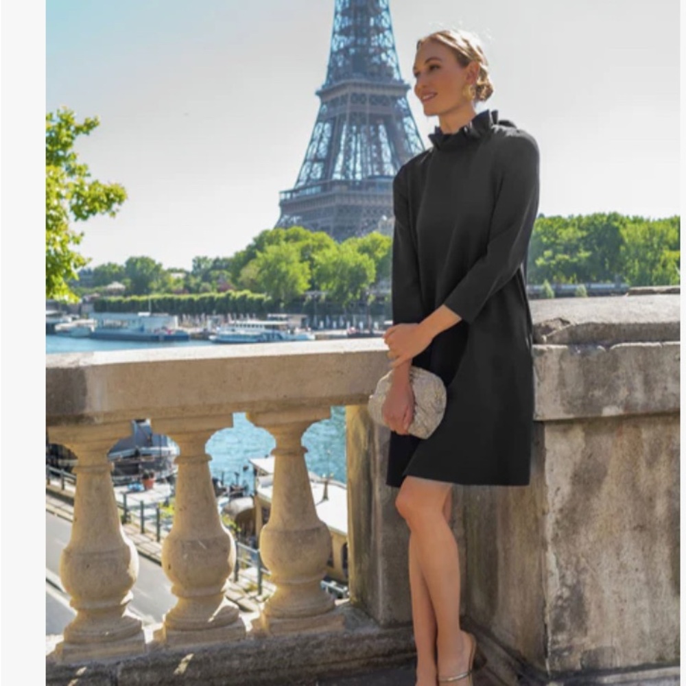 Tuckernuck Daphne Black Dress with ruffle neck and bow - XXL (worn twice)